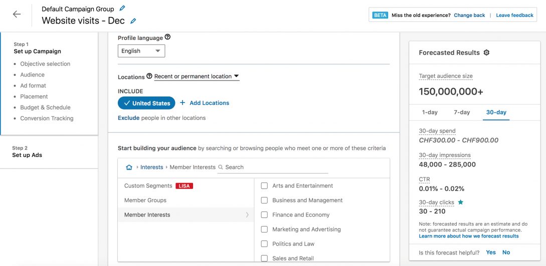 LinkedIn targeting options