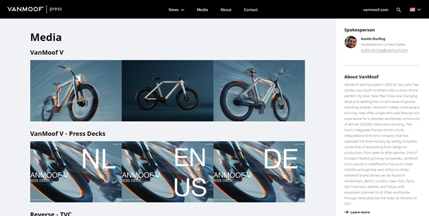 Online media kits with great visuals by Vanmoof 