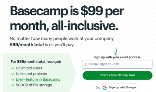 Free trial from basecamp