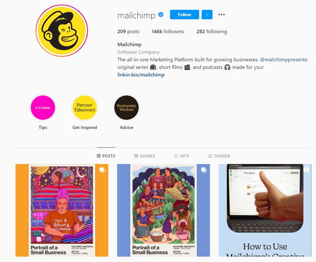 Mailchimp's Instagram