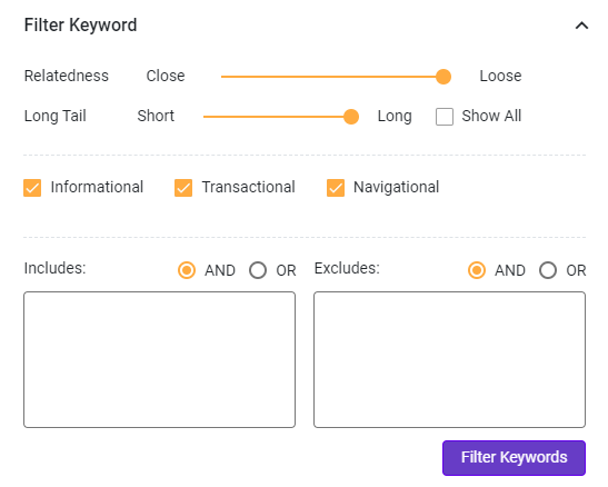 Filter keyword to laser focus your searches