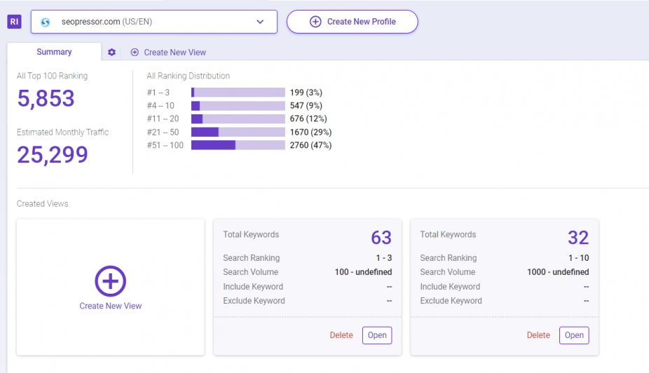 Summary from BiQ's Rank Intelligence 