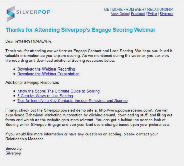 Silverpop thank you message for those attending webinar